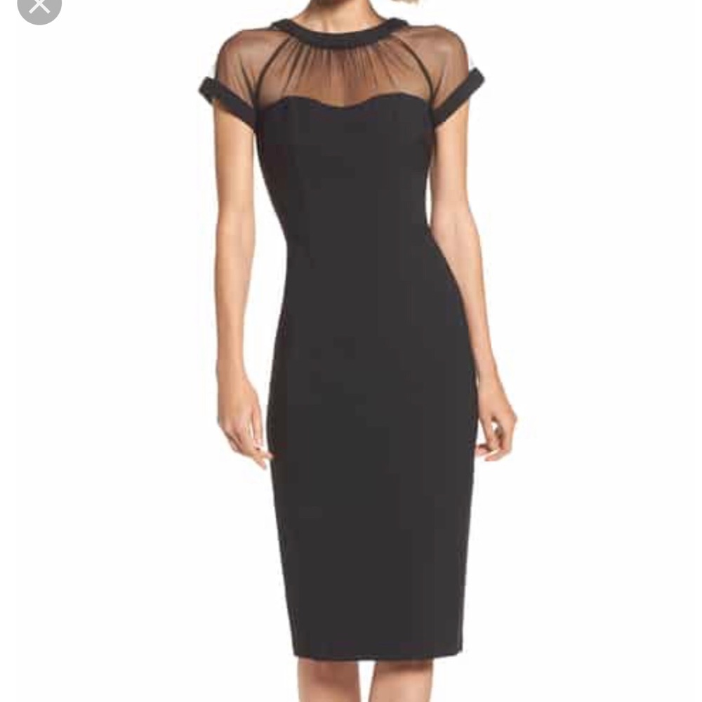 Maggie London Sheer cap sleeve black dress